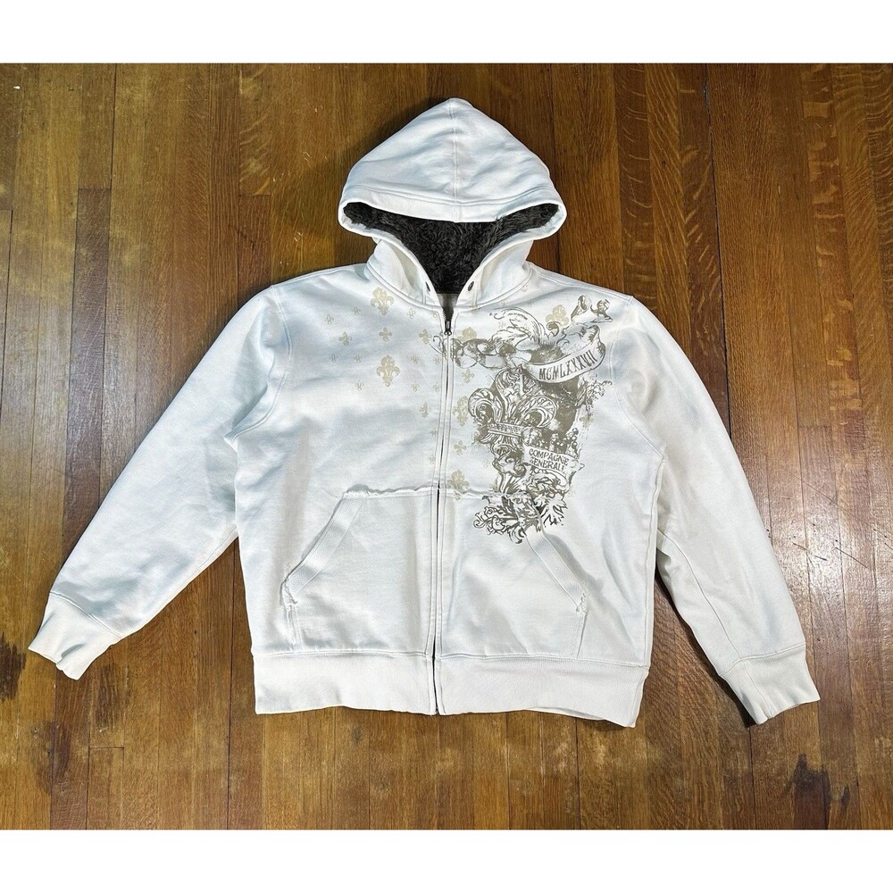 Vintage Y2K Aeropostale XL Sherpa Lined Zip Hoodie White Grunge Skater